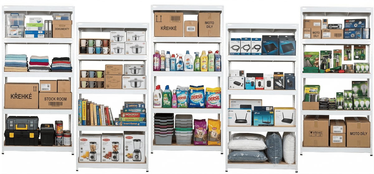 AKČNÍ BALÍČEK 5 ks Regálu 5-ti pol. lakovaný 180x120x60 300 kg